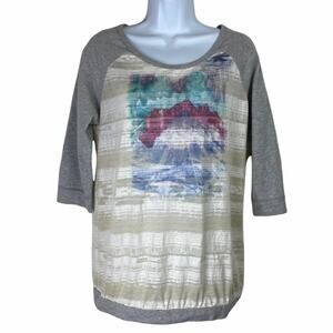 Free People We The Free Watercolor Print Raglan Tee Sz L